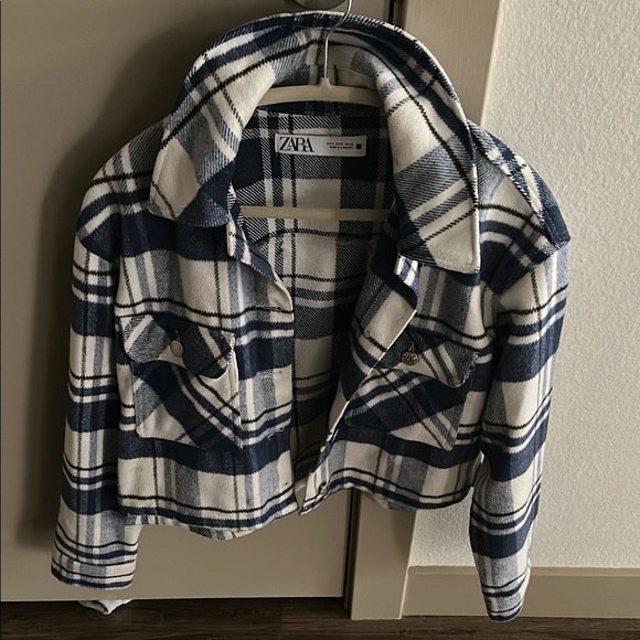 Zara Blue and White Plaid Women's Jacket - Picture 1 of 3